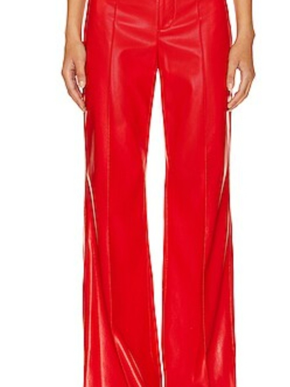 NWT Alice + Olivia Dylan High-Rise Vegan Leather Wide-Leg Pants - Bright Ruby 12 - Picture 2 of 9
